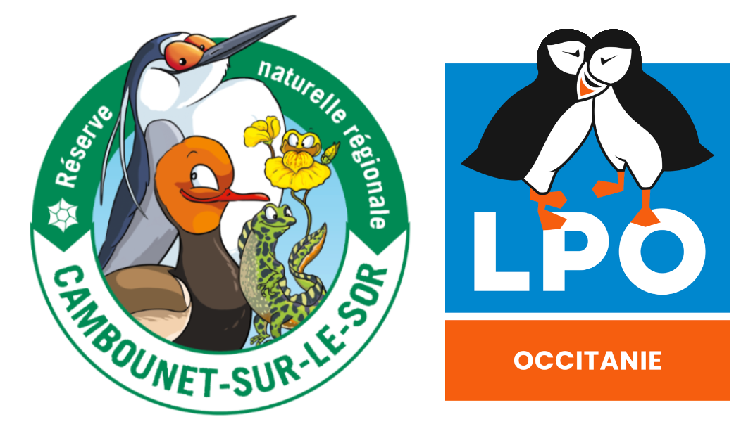 Logo de la Ligue de protection des Oiseaux (LPO) et logo de la Réserve Naturelle Régionale (RNR) de Cambounet-sur-le-Sor