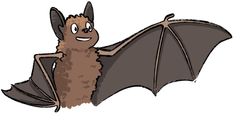 Giselle la pipistrelle, une chauve-souris, anthropisé dans un style cartoon qui lève une aile
